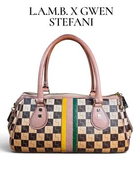 RARE! L.A.M.B. x Gwen Stefani Checkerboard PVC Leather Stripe Logo-Print Satchel